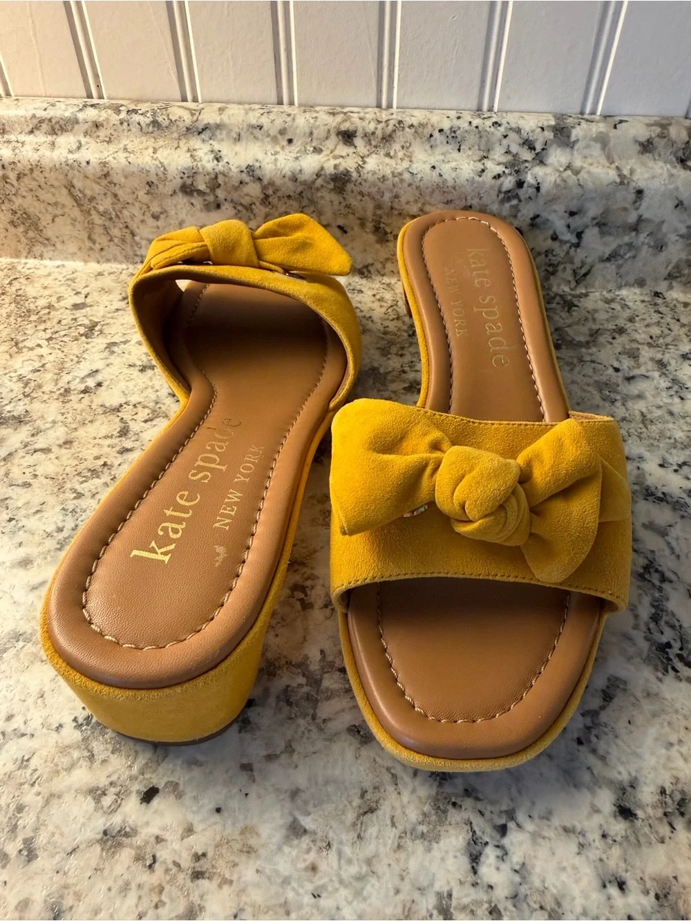 kate spade Mustard Yellow Knotted Bow Slide Mules Sandals Cute